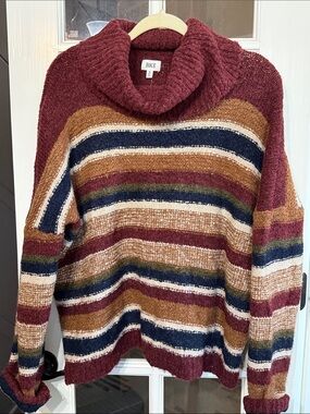 BKE Oversized Fuzzy Burgundy Stripe Cowlneck Sweater Med NWT GRANOLA GOBLINCORE